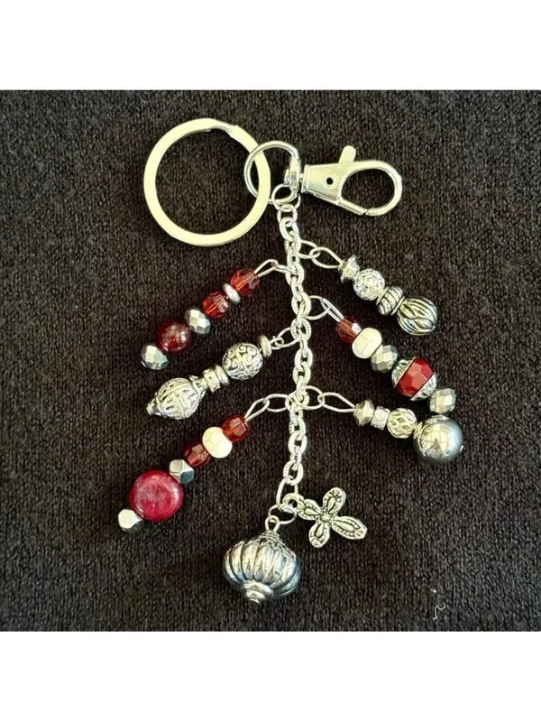 NEW One of a Kind Crimson Bloom Handmade Beaded Bag Charm Keychain (#28) - Image 2