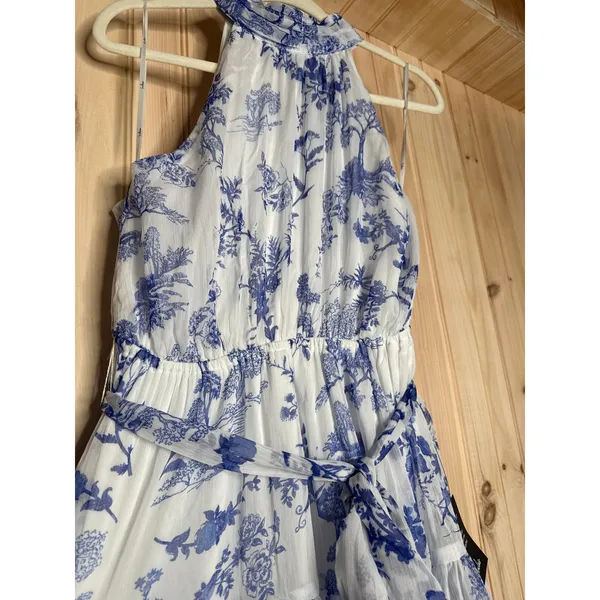 NWT Lulus Float to You White Floral Print Halter Tiered Midi Dress Cruise Size L - Image 6