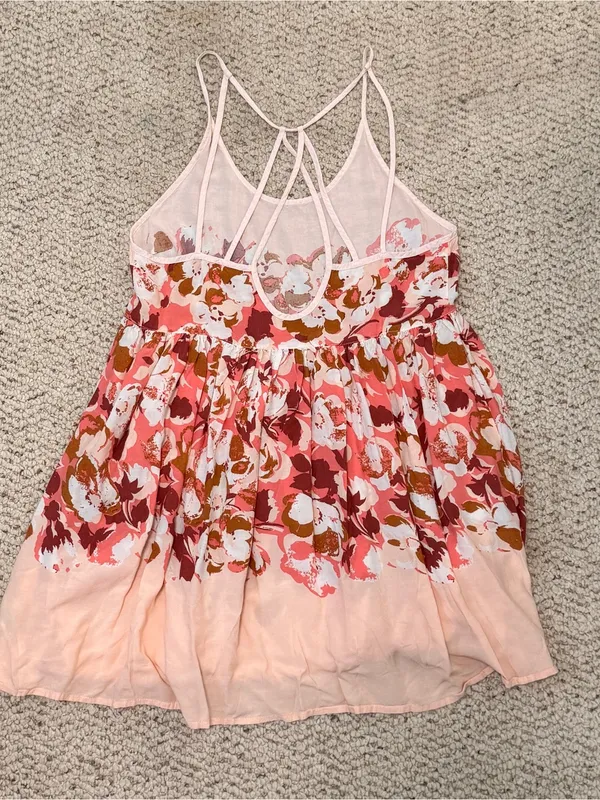 Free People Intimately Voile Floral Slip Mini Tunic Dress Peach XS Boho Rayon - Image 4