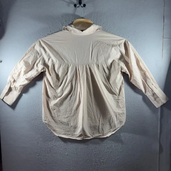3057 | Zara Oversized Cotton Poplin Button Down Shirt Beige Women Size M - Image 2