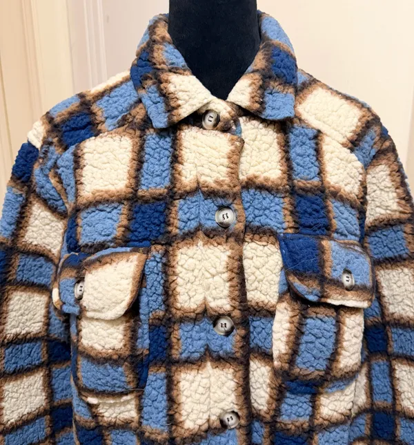 Absolutely Famous Blue & Brown Plaid Sherpa Fleece Shacket - Womens Size XL - Image 5