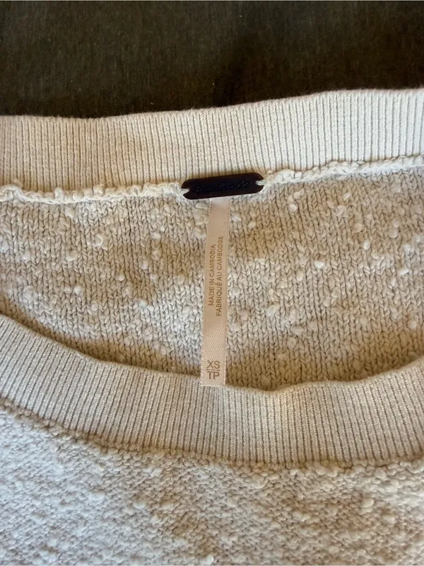 Free People Cream Textured Balloon-Sleeve Crewneck Sweater - Image 2
