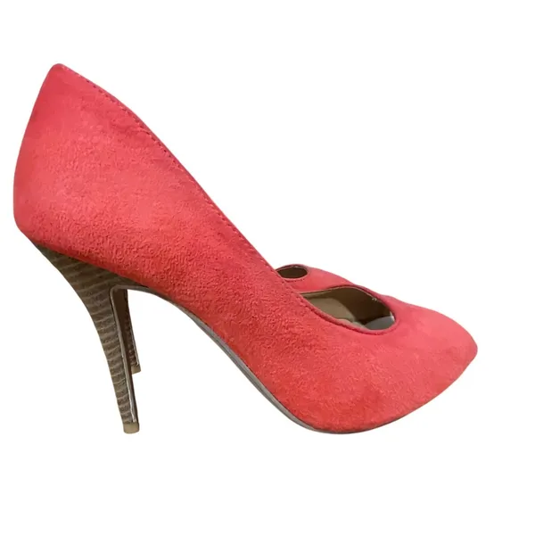 Charming Charlie Coral Pink Faux Suede Peep‎ Toe Stiletto Pumps Heels - Image 6