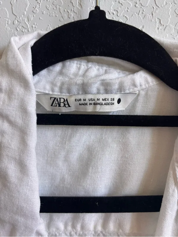 Zara 100% Linen White Button Down Shirt Women’s Medium Coastal Relaxed - Image 2