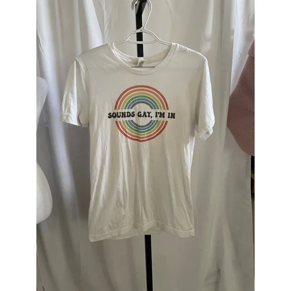 Women's Bella+Canvas Short Sleeve Tee M White Rainbow - Image 2