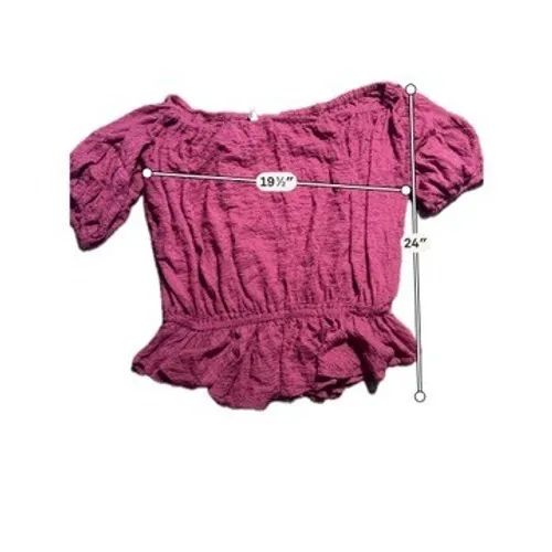 Free People Magenta Pink Off‎ The Shoulder Peplum Blouse Smocked Textured Top M - Image 3