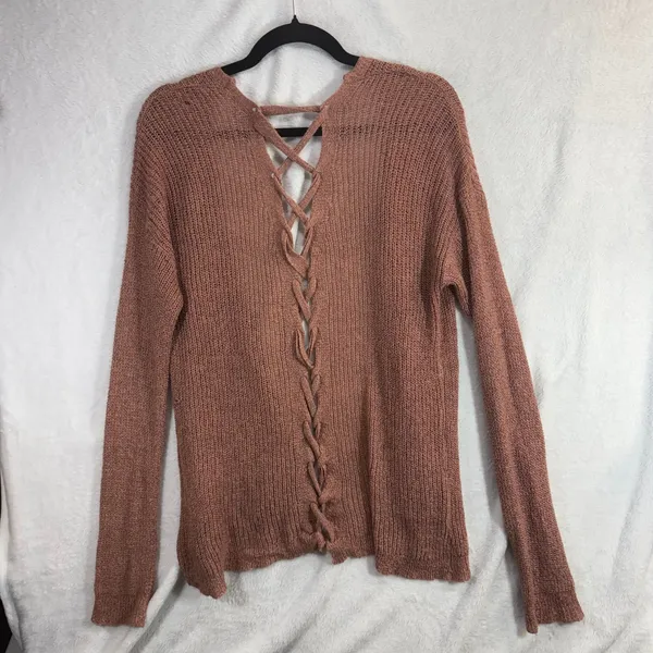 Charlotte Russe S Open Front Cardigan Dusty Rose‎ Lace-Up Back Knit Sweater - Image 5