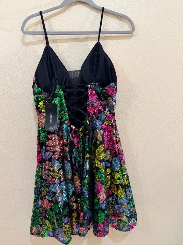 NWT Giffniseti Floral Sequin Mini Dress Size M Lace Up Corset Back Party - Image 4