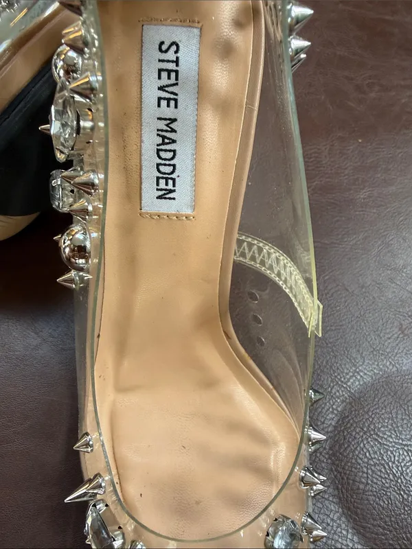 Steve Madden Veronicka Nude Clear Pointed Toe Spike Pump with Crystal Studs - Image 2