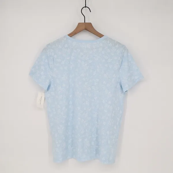 Charter Club Cropped Pajama Top‎ Womens Medium Blue Floral Cotton Button Front - Image 7