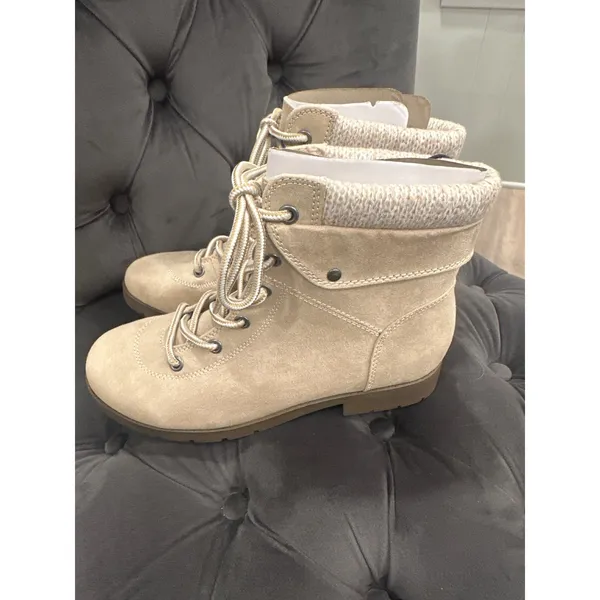 Womens Tan Suede boho Knit Cuff Lace Up Ankle st John bay Boots Shoes Size 7.5 - Image 3