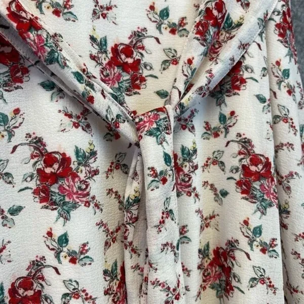 CHELSEA & VIOLET Skirt Large White Red Floral Tie Elastic Waist Handkerchief Hem - Image 5