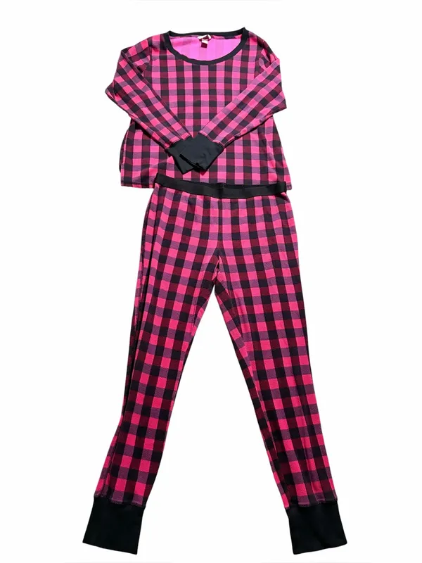 Victoria’s Secret Thermal Pink Black Plaid Pajama Set Size Large - Image 2