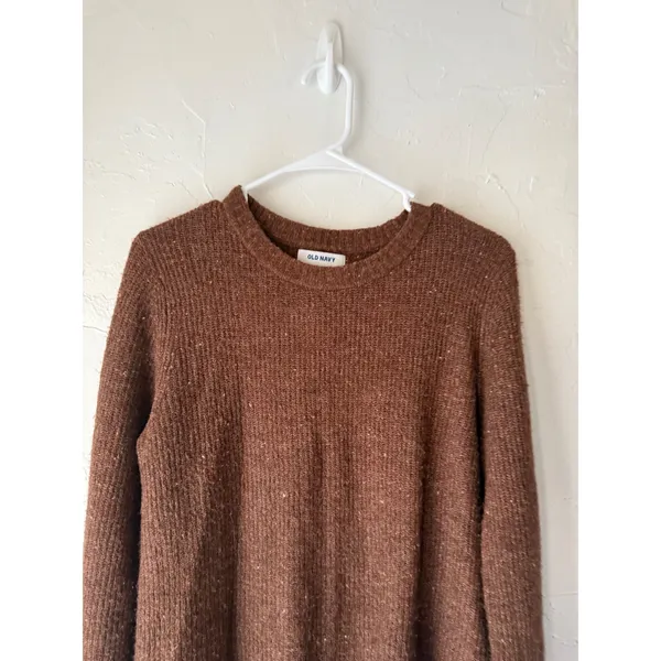 Old Navy Women's Brown Speckled Knit Crew Neck Sweater‎ Medium Preppy Casual - Image 3
