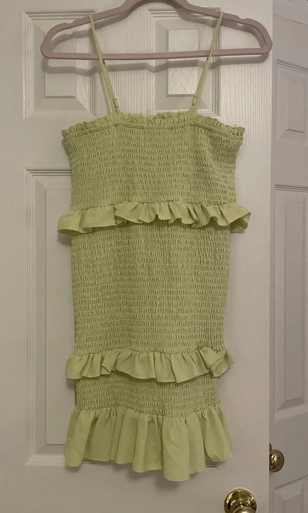 Lime Green Ruffle Bodycon Boutique Dress - Image 2