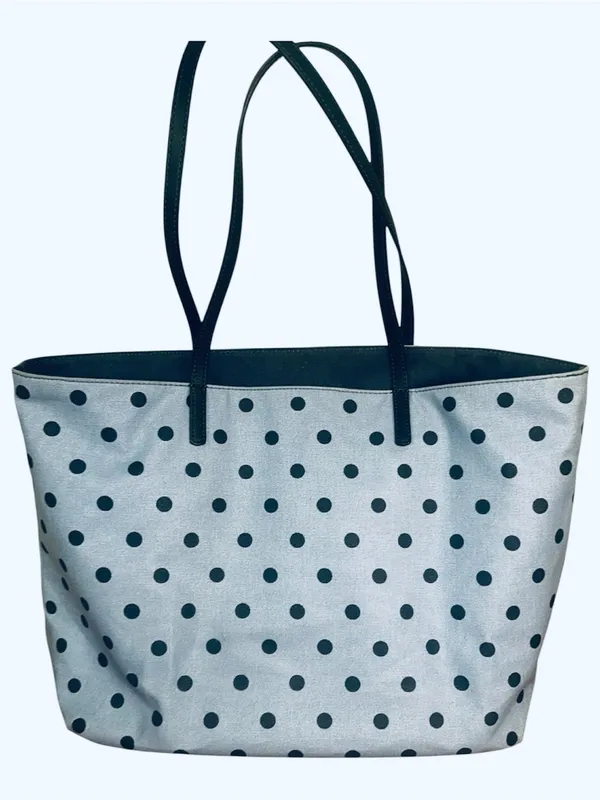 Navy polka dot tote bag on light blue background #polkadot #tote - Image 2