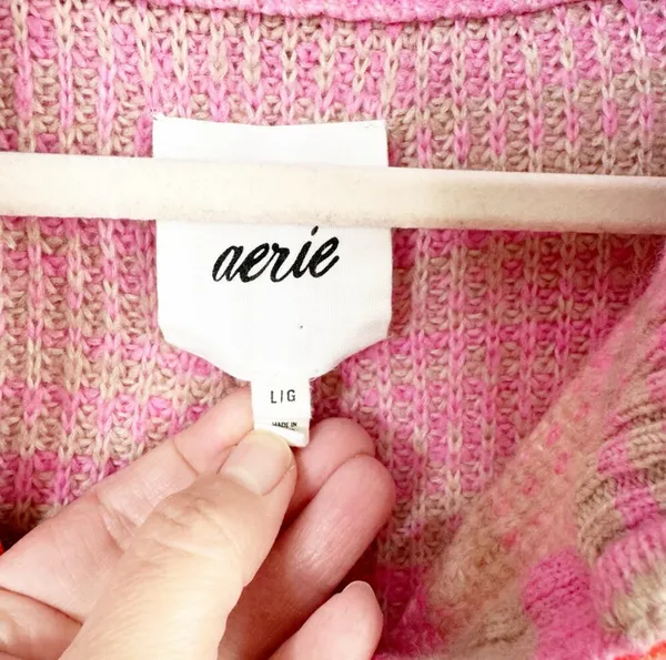 Aerie Space Dye Quarter Zip Sweater Wool Blend Lip Gloss Pink Orange Zipper L - Image 5