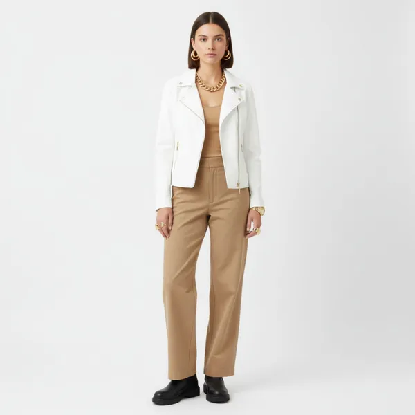 Anne Klein White Long Sleeve Gold Trim Zip Up Ponte Knit Jacket L - Image 6