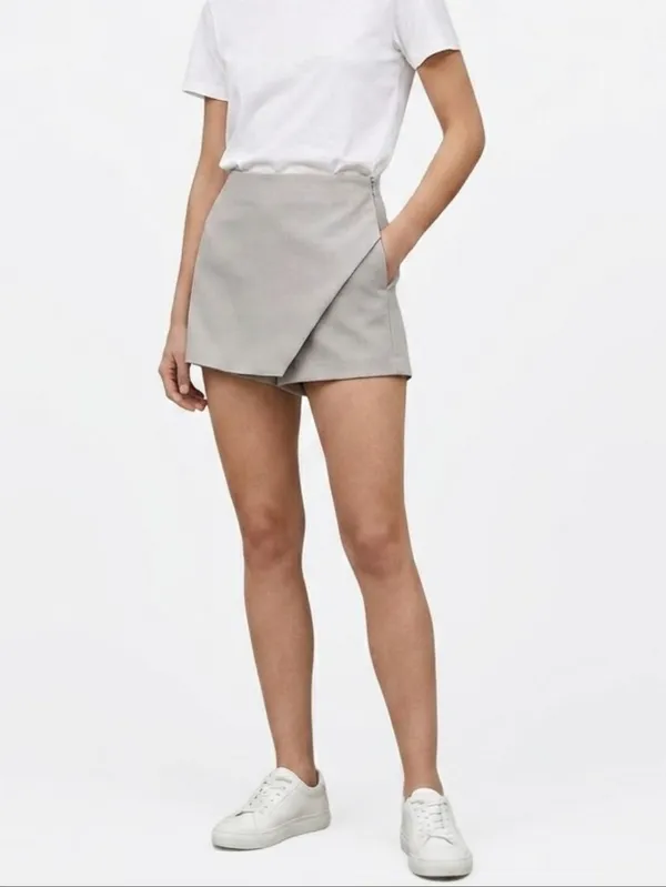 New Zara Gray Asymmetric Wrap Mini Skort Size XXL - Image 2