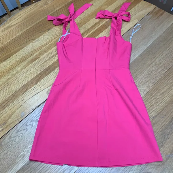 Lulus Hot Pink Tie-Strap Mini Dress 4D0818 Square‎ Neck Front Slit Size Small - Image 5