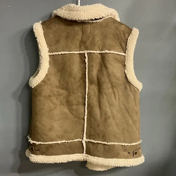 Joie Brown &Cream Shearling suede Vest Gorpcore oversized medium #737 - Image 6