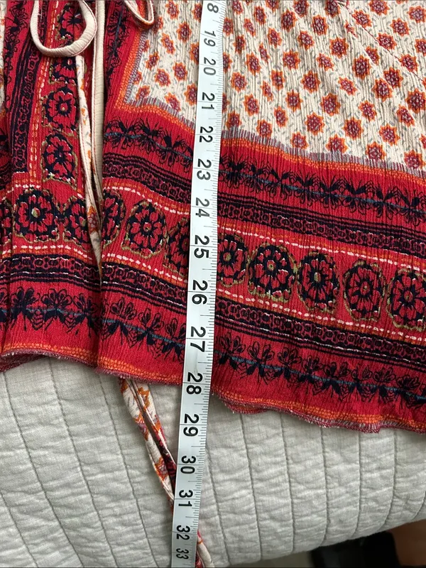 Angie cream, red floral, Boho V-neck, oversized festival tunic blouse M - Image 11