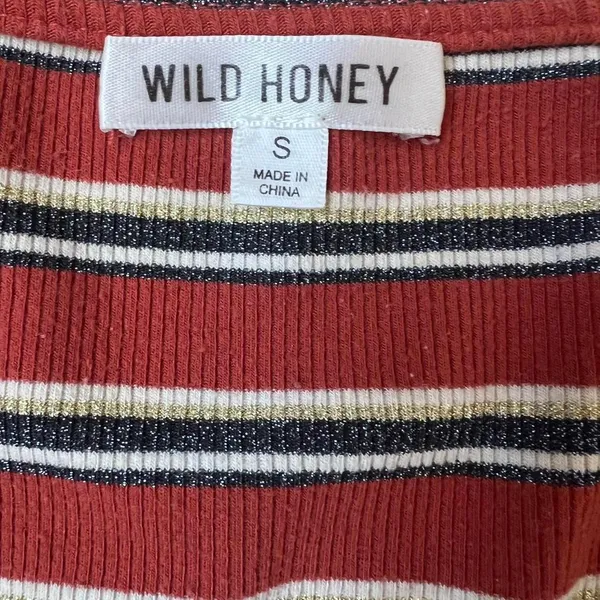 Wild Honey Fitted Red Blue Gold Sparkly Long Sleeve Crop Top 70S Chic Size S - Image 3