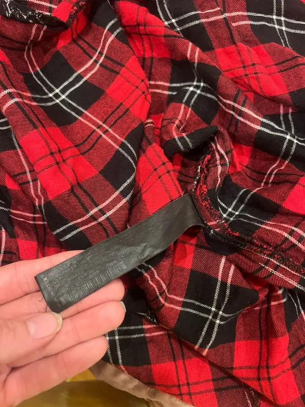Red and Black Plaid Midi Dress with Frayed Edges - Image 4