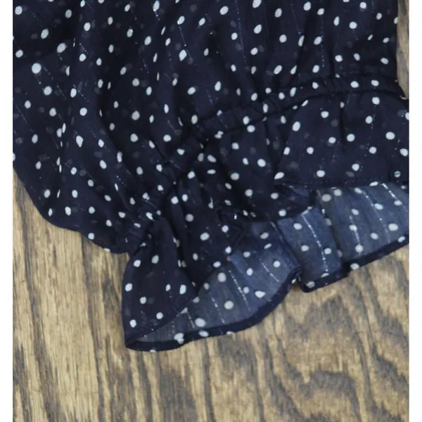 NWT Crystal Doll Short Puff Sleeved Sheer Fit Flare Dress Navy Blue / White L - Image 12