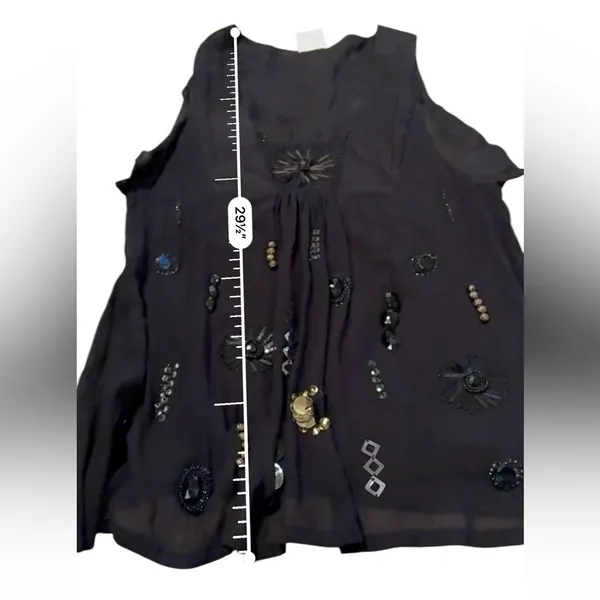 Anthropologie Yoana‎ Baraschi 100% Silk Black Beaded Sleeveless Top Sz S - Image 10