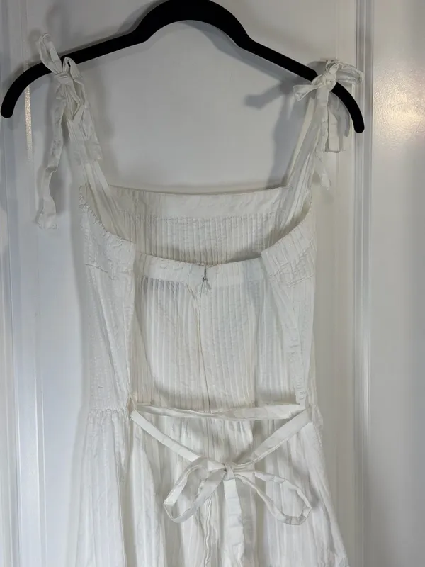 Topshop White Cotton Seersucker Strappy Tiered Maxi Dress with Tie Back - Image 3