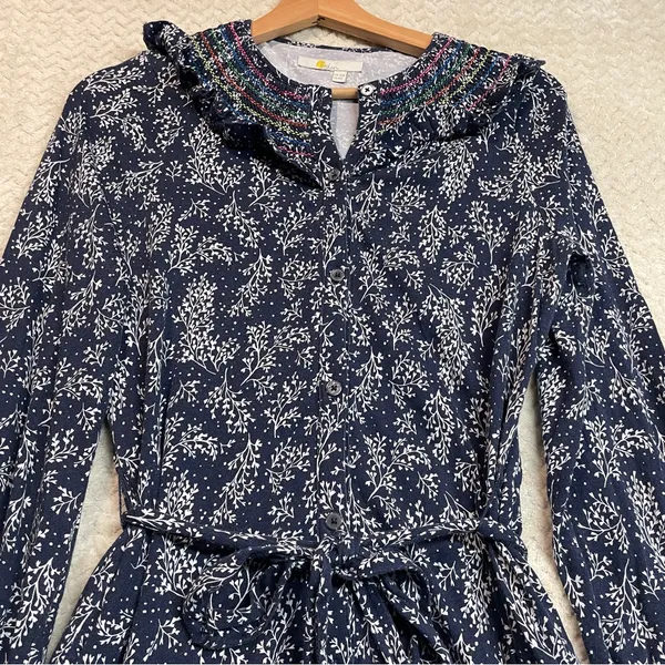 Boden Womens Navy Smocked Detail Jersey Tie Waist Cottagecore Dress Size 8R‎ - Image 9