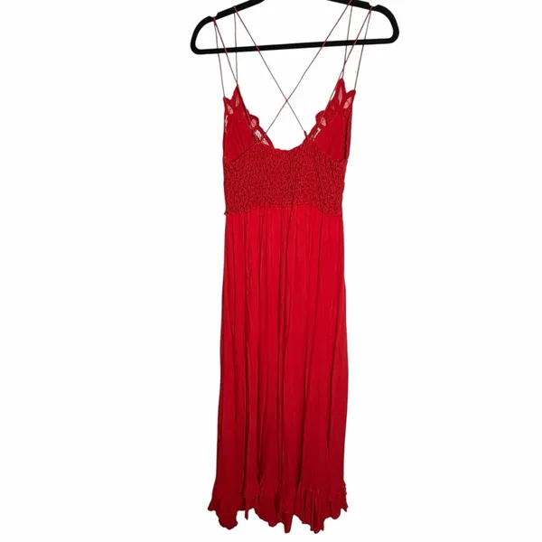 Free People Adella Lace Maxi Dress Red Romantic Boho Chic Crochet Strappy Small - Image 11
