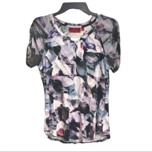 Jennifer Lopez Sheer Mesh Floral Ruched Baby Tee Y2K Top Women’s Size Small - Image 2
