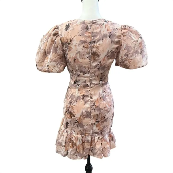 MISSGUIDED Mini Dress Size 0 Pink NWT Floral Coquette Flirty Puff Sleeve Frill - Image 7