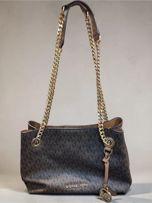 Michael Kors Dark Brown MK Logo Chain-Strap Shoulder Bag - Image 2