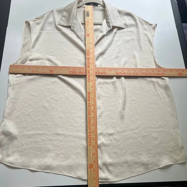 MNG Mango Blouse Women 2XL Cream Great Satin Sleeveless Button Down 77120 - Image 6