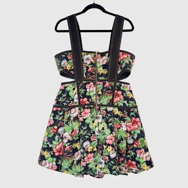 NWT Gianni Bini Dress Black Alexie Corset Mini Floral Cutout Fit Flare Large - Image 3