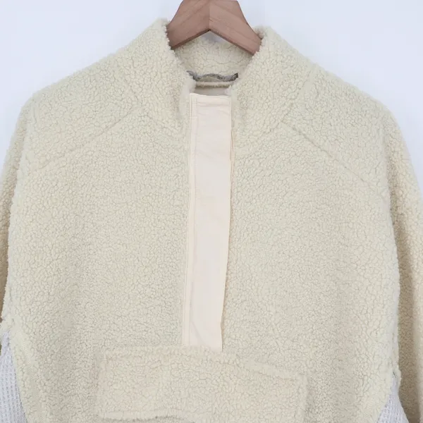 Blueb. Sherpa Jacket Womens Medium Ivory Half Zip Raglan Long Sleeve Mock Neck - Image 2