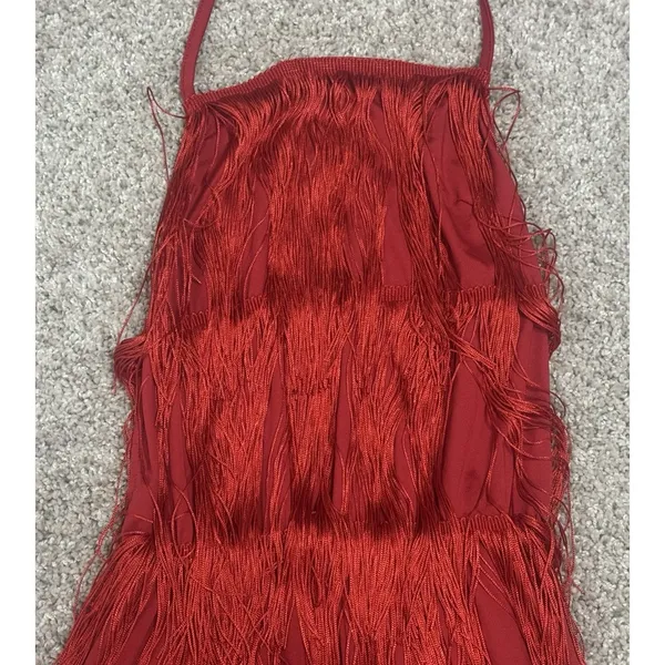 Sexy Red Flapper Fringe Halter Romper 1920s Gatsby Tiered Charleston Cocktail S - Image 5