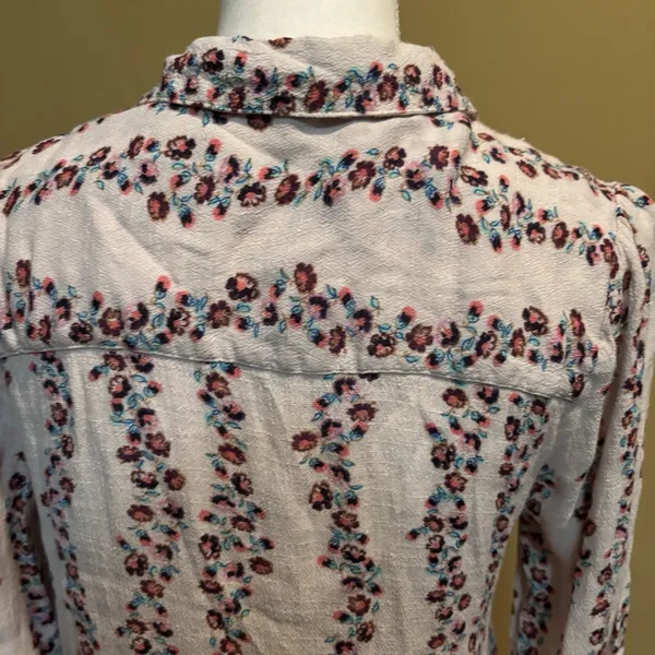 Free People Floral Button Up‎ Tunic Shirt Dress Long Sleeve Retro Boho Medium - Image 7