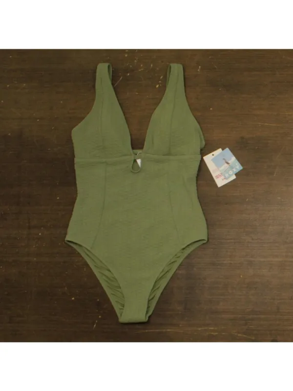 NWT Roxy Womens One Piece Plunge Swimsuit 434001983 Oil Green M - Image 6