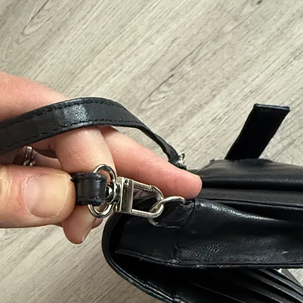 Wilsons Leather Black Mini Bag with Gold Plaque - Image 8
