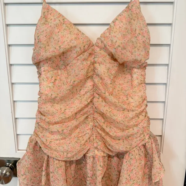 Majorelle Floral Chiffon Romantic Mini Dress Sz S Ruched Fairy Ilaria - Image 3