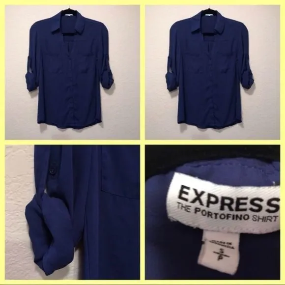 NWOT. Express roll up dark blue button down blouse - Image 2