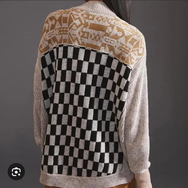 Anthropologie Petite Cardigan Gray Checkered - Image 2