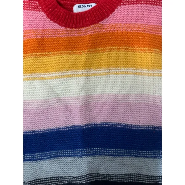Old Navy Festive Craft Rainbow Striped Sweater - Cozy Knit Blend‎ Vibrant Colors - Image 8