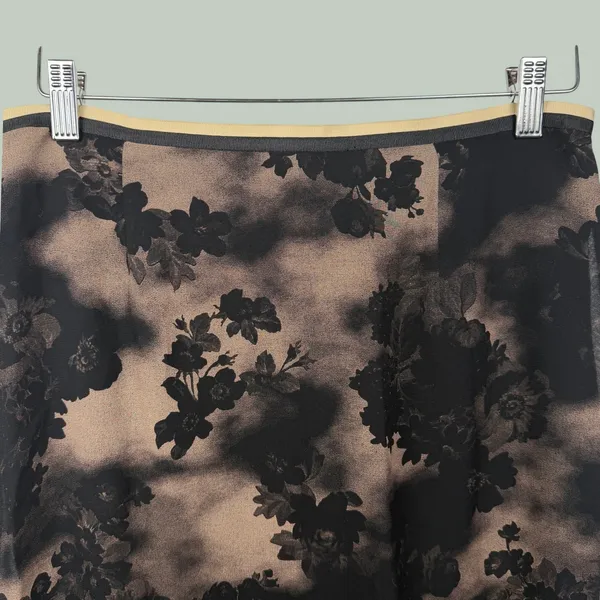 VTG Drama Floral Bias Cut Maxi Skirt 8 Taupe Black Made USA‎ Dark Academia - Image 5