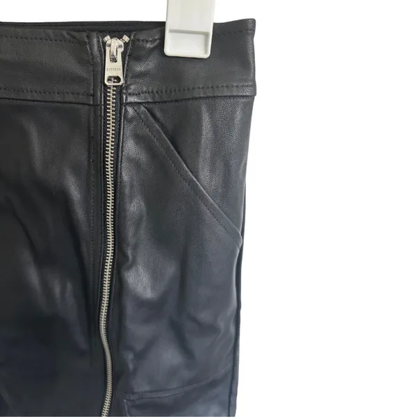 Express Faux Leather Off Center Zip Black Mini Skirt (Size 4) - Image 3