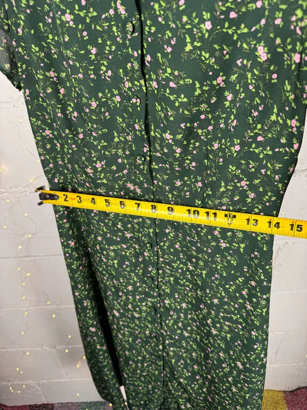rihoas green floral button up midi dress sleeve size s - Image 3